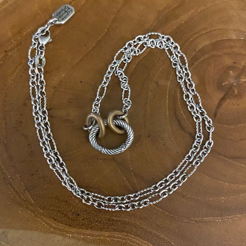 RETIRED James Avery Oval Twist Changeable Charm Necklace, Sterling Silver & Bron